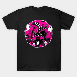 Mushroom Halloween Hot Pink Spooky Fairy House T-Shirt